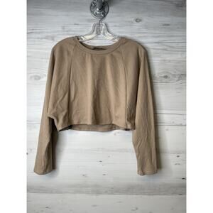 Paper Crane Pullover Sweater Womens Large Tan Brown Long Sleeve Cropped Top Soft